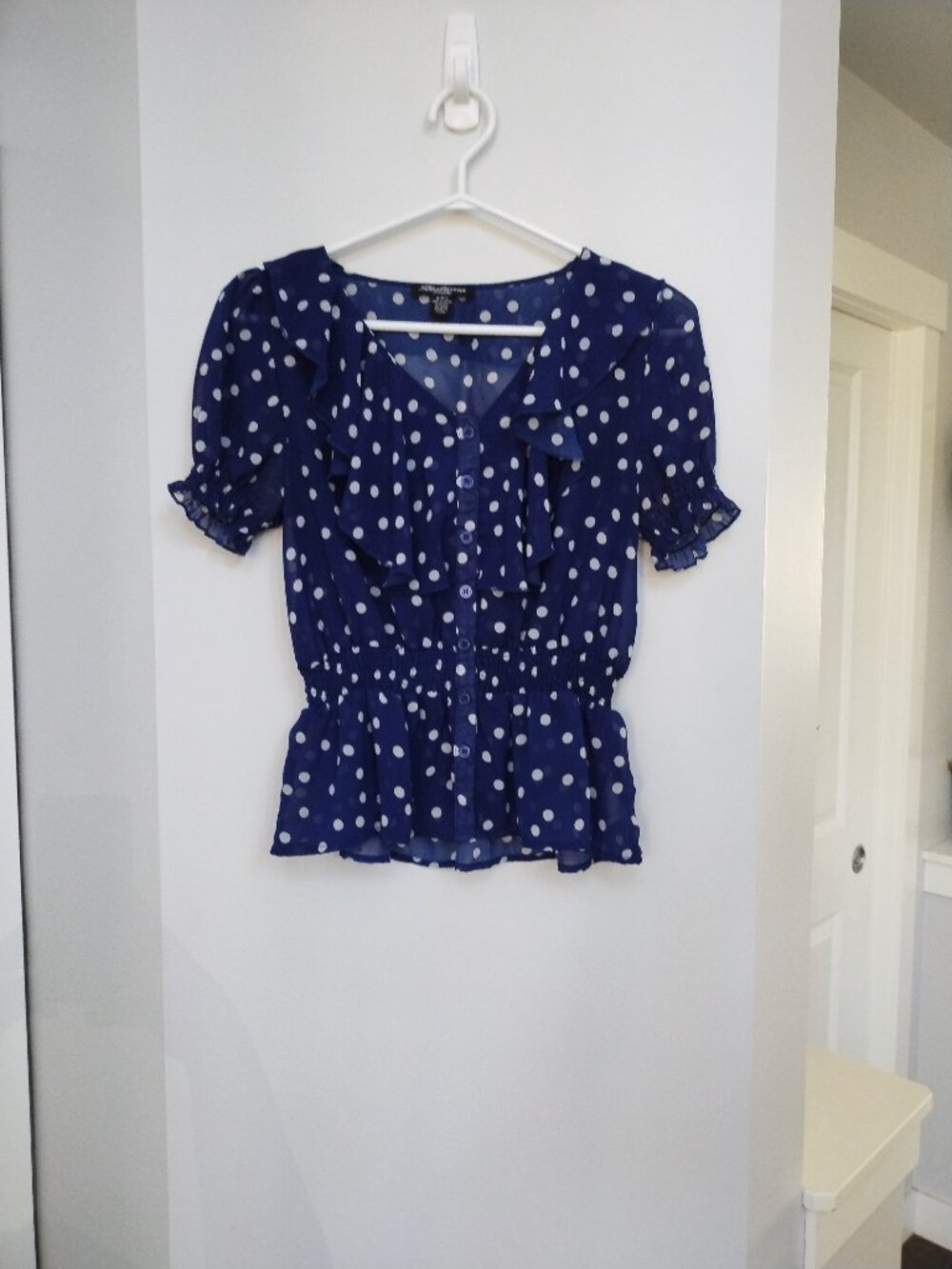 Sheer polka dot ruffle top